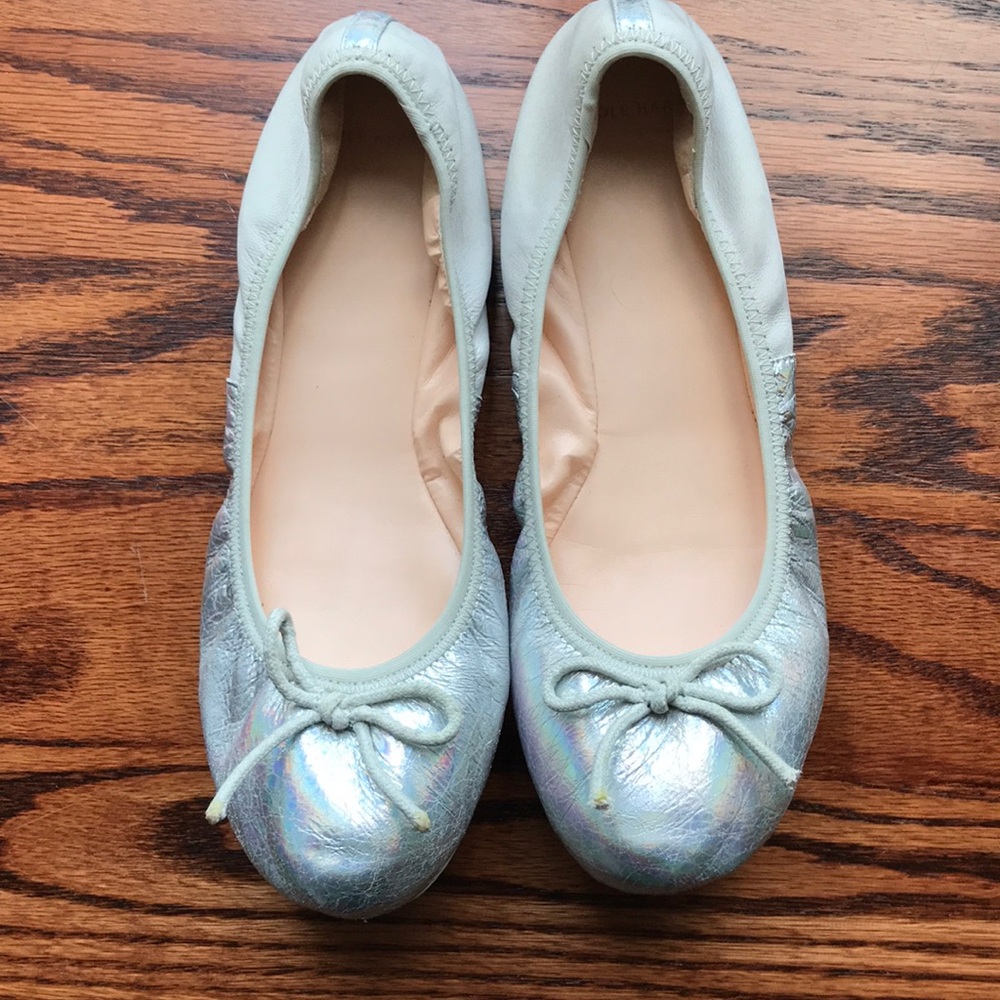 Worn once! Cole Haan silver ballet slippers